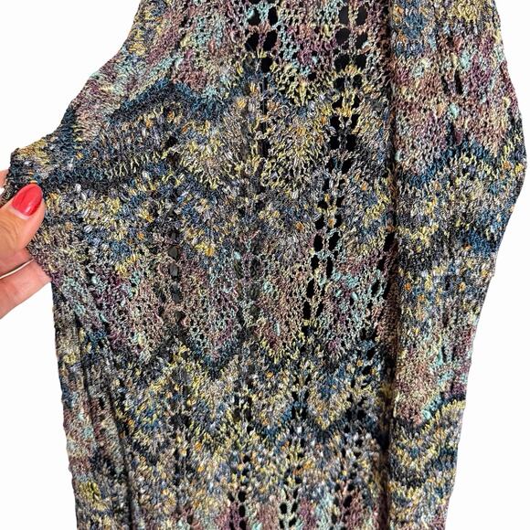 VTG 90s Y2K BOHO CARDIGAN SWEATER CHEVRON KNIT COTTAGE FAIRY BALL OF COTTON L - Picture 3 of 5